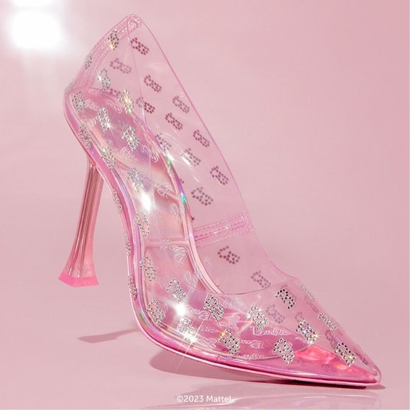 NWT Sparkling Bling Crystal Rhinestone BARBIE LOGO Pink Heel Pump Shoes … - Picture 1 of 7